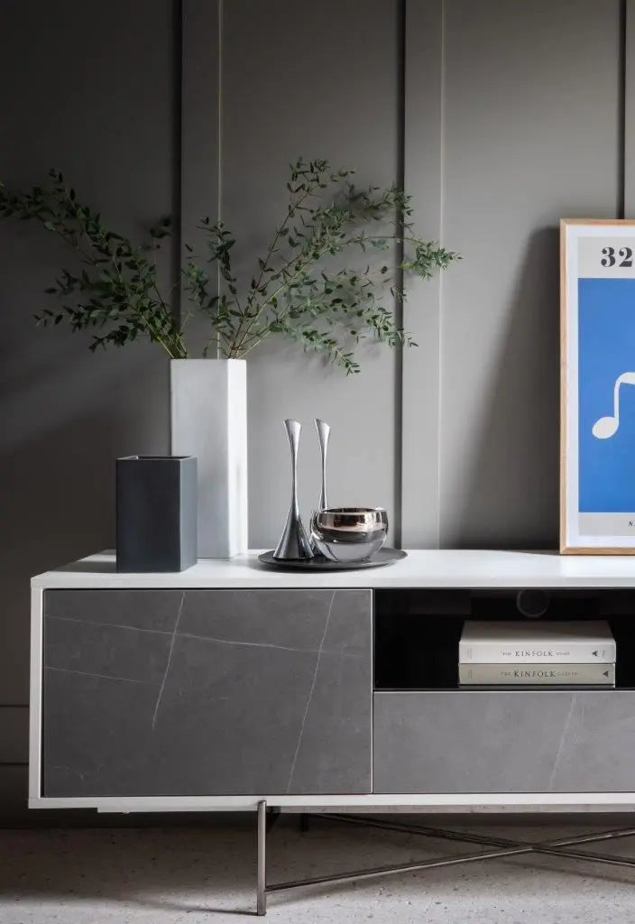 Adriana Grey Marble Contemporary Sideboard