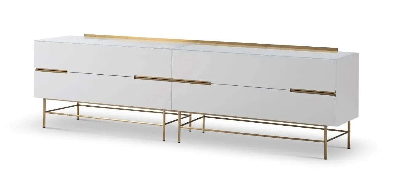 Alberto White Low Sideboard with Gold Accents