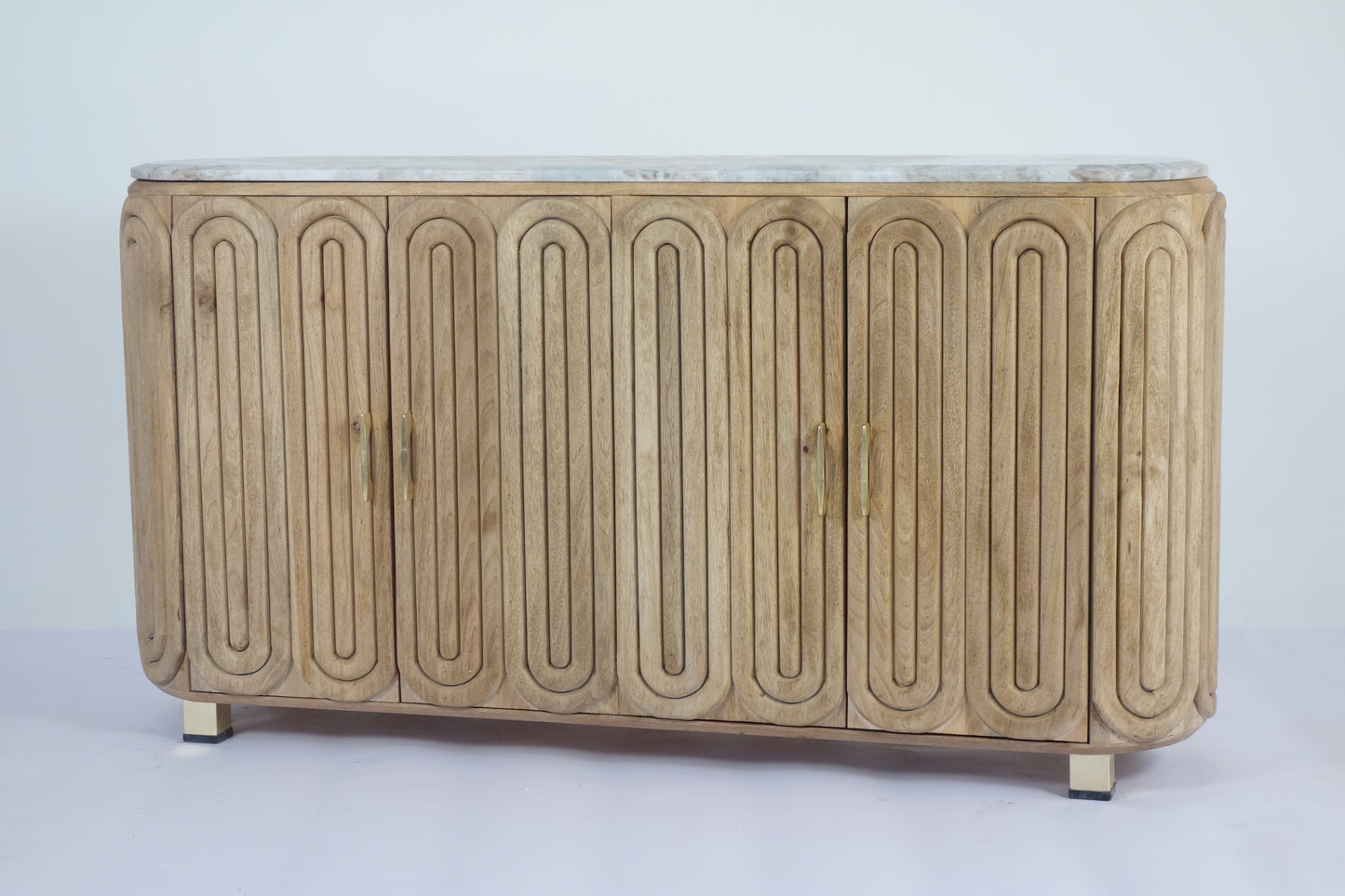 Kasli Wooden Capsule Design Marble Top Side Board