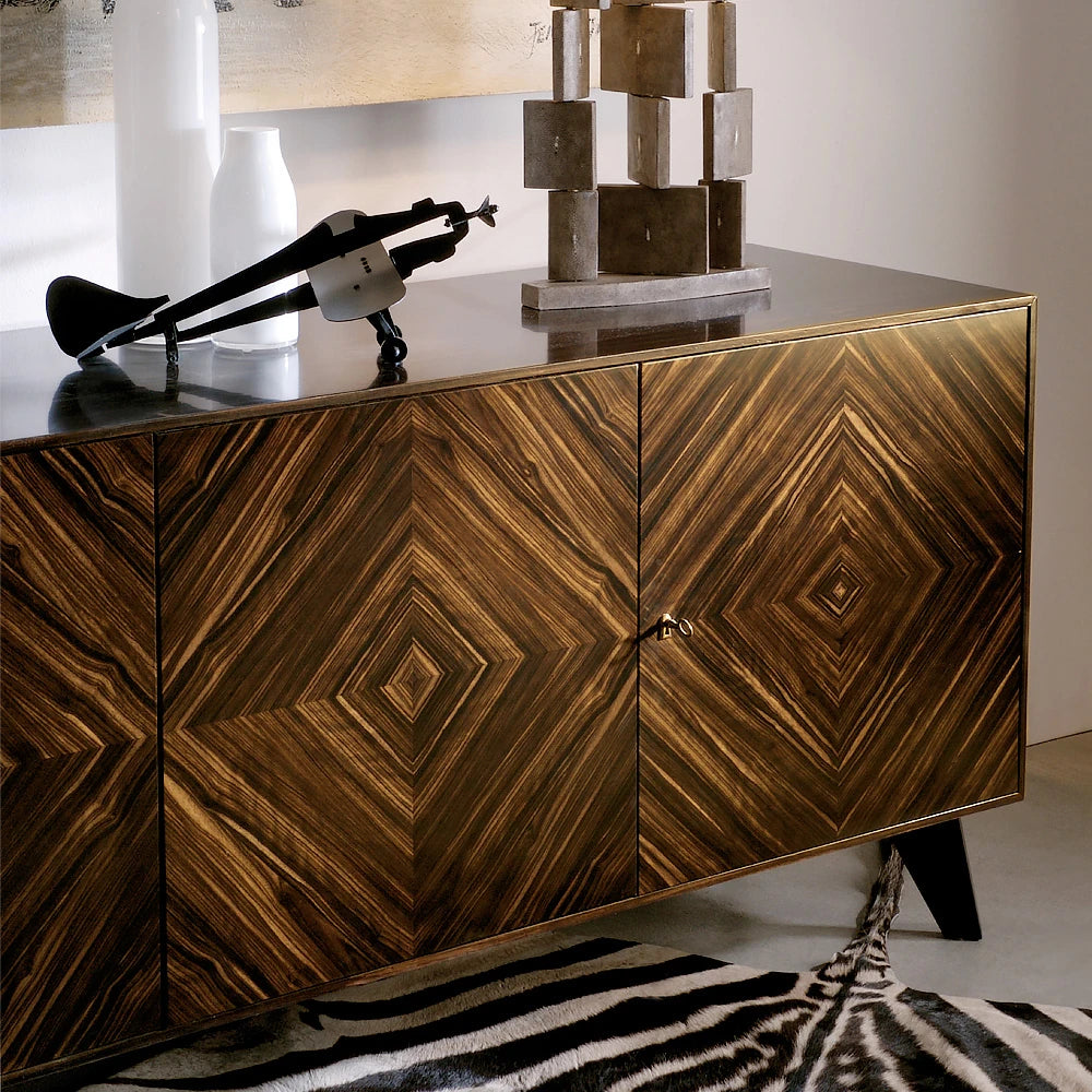 Luxury Italian Patterned Ebony Veneered Sideboard
