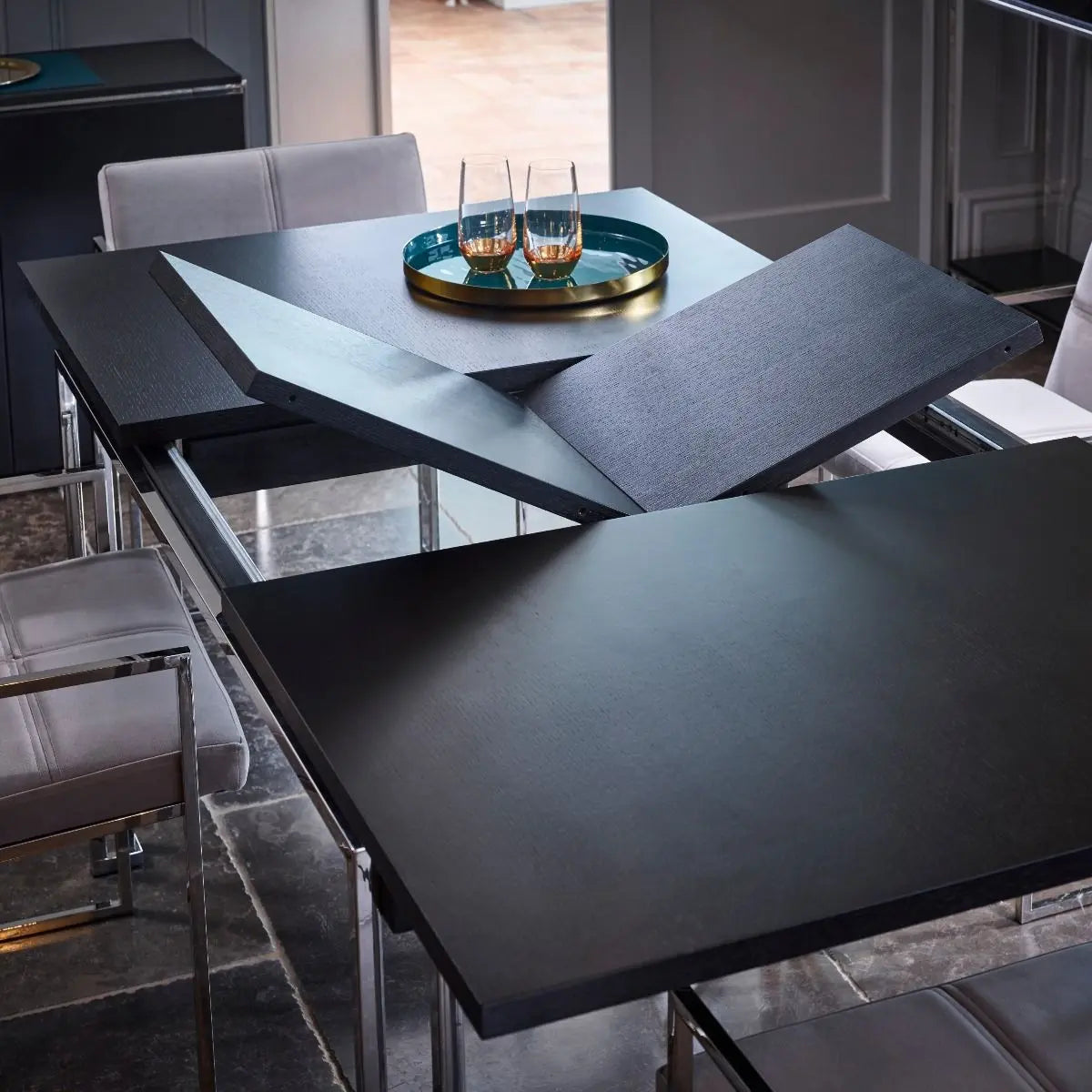 Modern Oak & Chrome Extending Dining Table