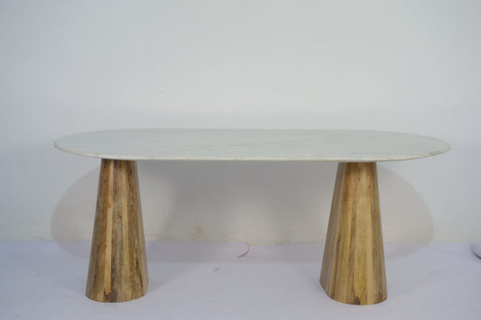 Norwa Wooden Ovel Marble Top Dining Table
