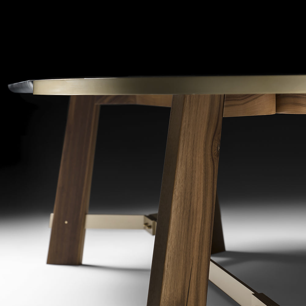 Oval Walnut and Marble Contemporary Designer Dining Table