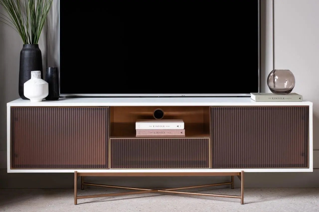Adriana Amber Fluted Glass TV Sideboard Unit