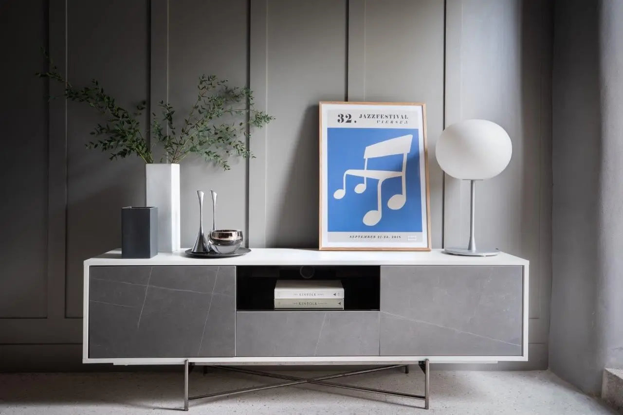 Adriana Grey Marble Contemporary Sideboard