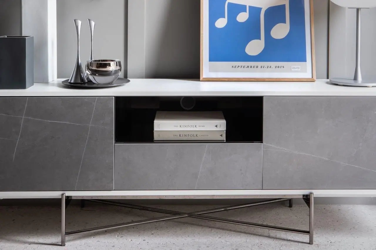 Adriana Grey Marble Contemporary Sideboard