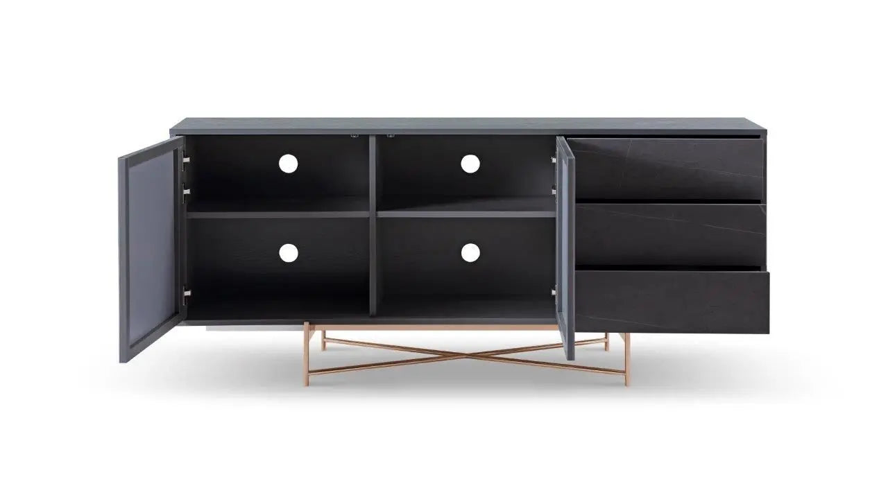 Adriana Grey Oak &amp; Marble-Effect Luxury Buffet Sideboard