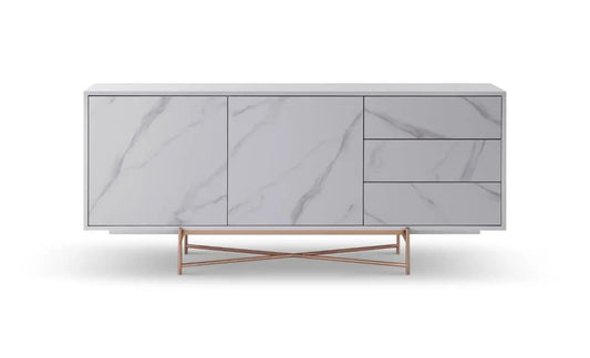 Adriana White Ceramic Marble Dining Buffet Sideboard