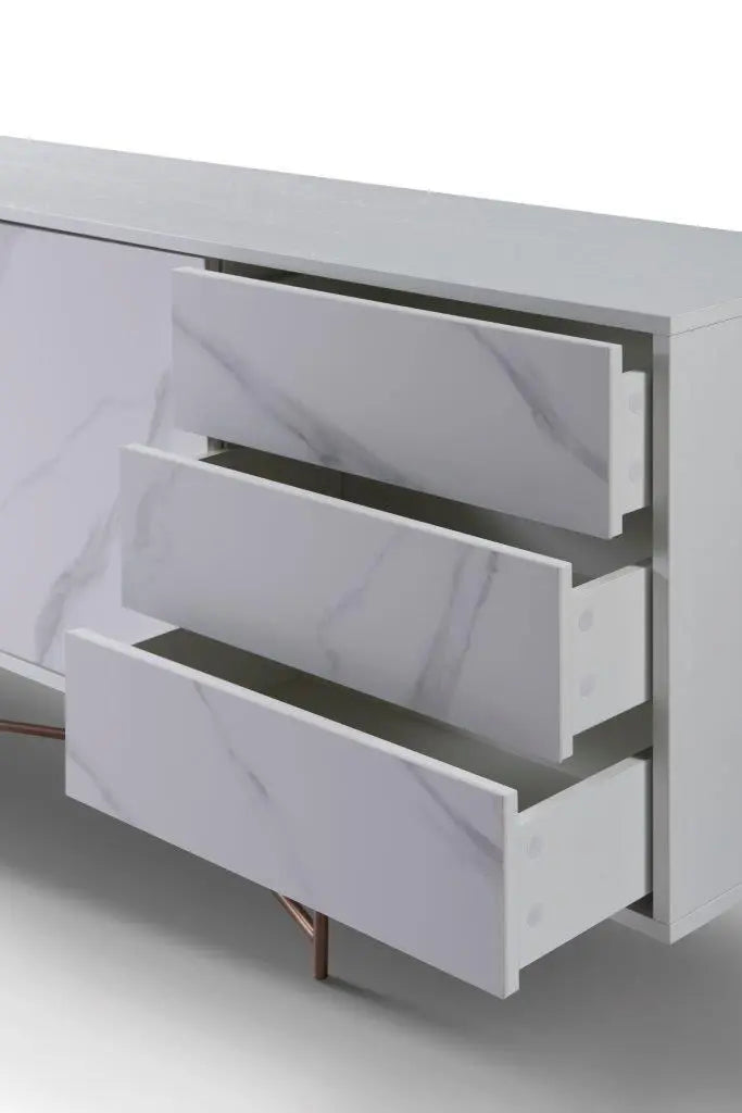 Adriana White Ceramic Marble Dining Buffet Sideboard