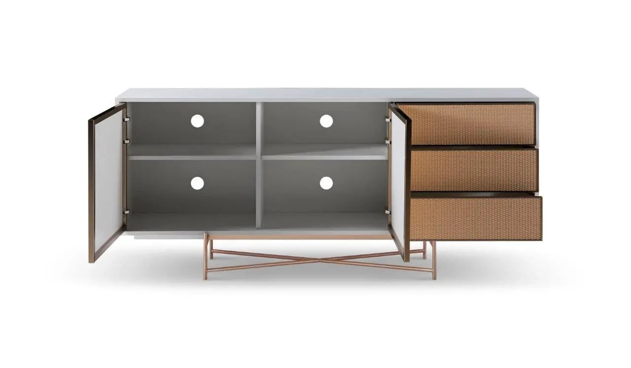 Adriana White Oak &amp; Rattan Sideboard Buffet