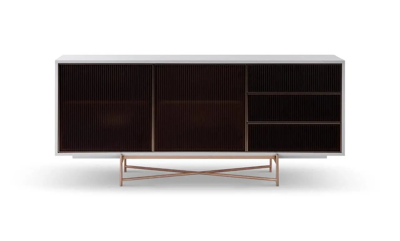 Adriana White Sideboard Buffet with Amber Fluted Glass Doors