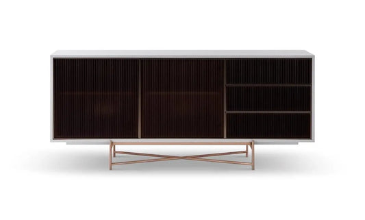 Adriana White Sideboard Buffet with Amber Fluted Glass Doors