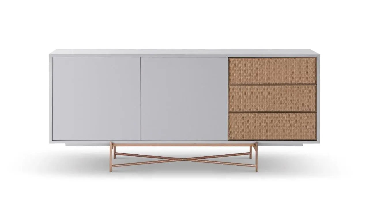 Adriana White &amp; Rattan Contemporary Sideboard Buffet