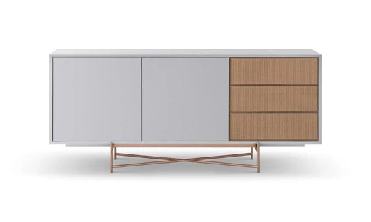 Adriana White &amp; Rattan Contemporary Sideboard Buffet