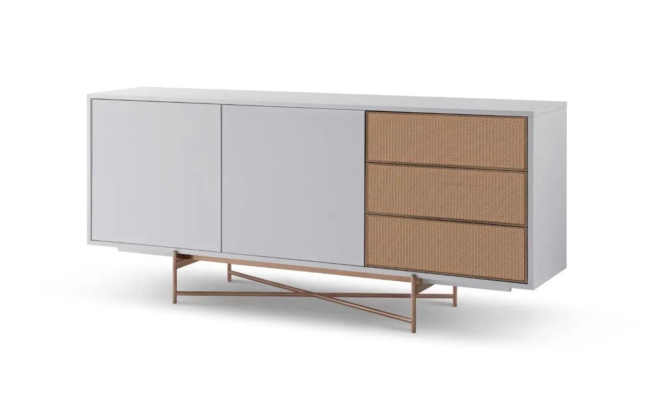 Adriana White &amp; Rattan Contemporary Sideboard Buffet