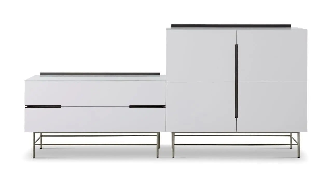 Alberto White Sideboard with Black Stainless Steel Accents