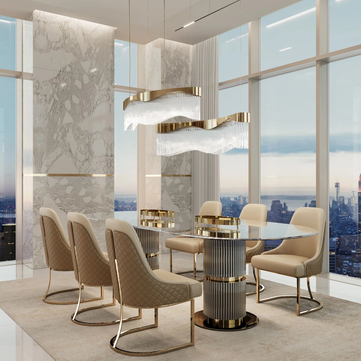 Contemporary Oval Glass Dining Table