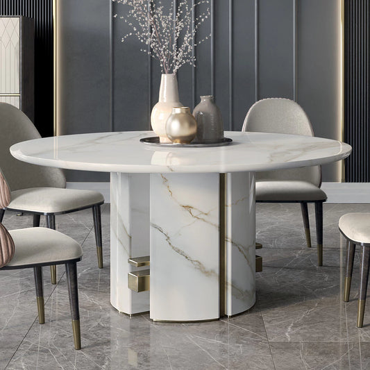 Contemporary Round Calacatta Oro Marble Dining Table