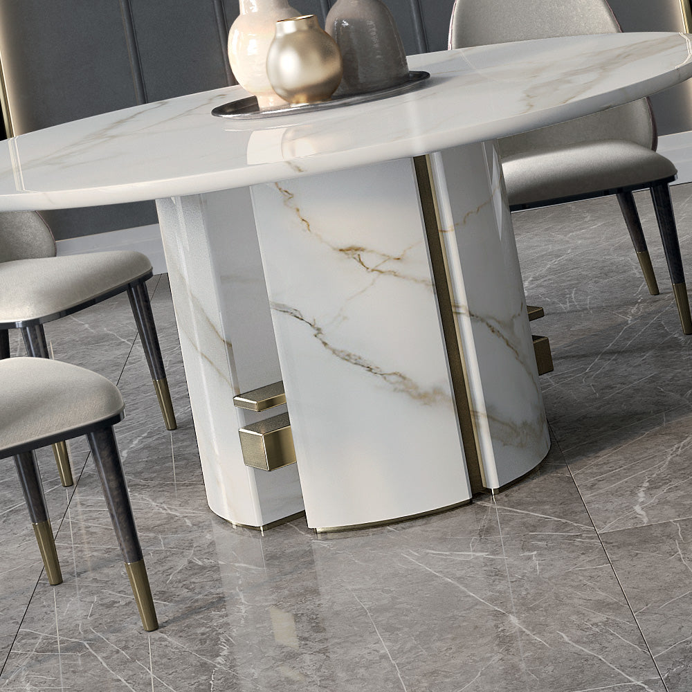 Contemporary Round Calacatta Oro Marble Dining Table