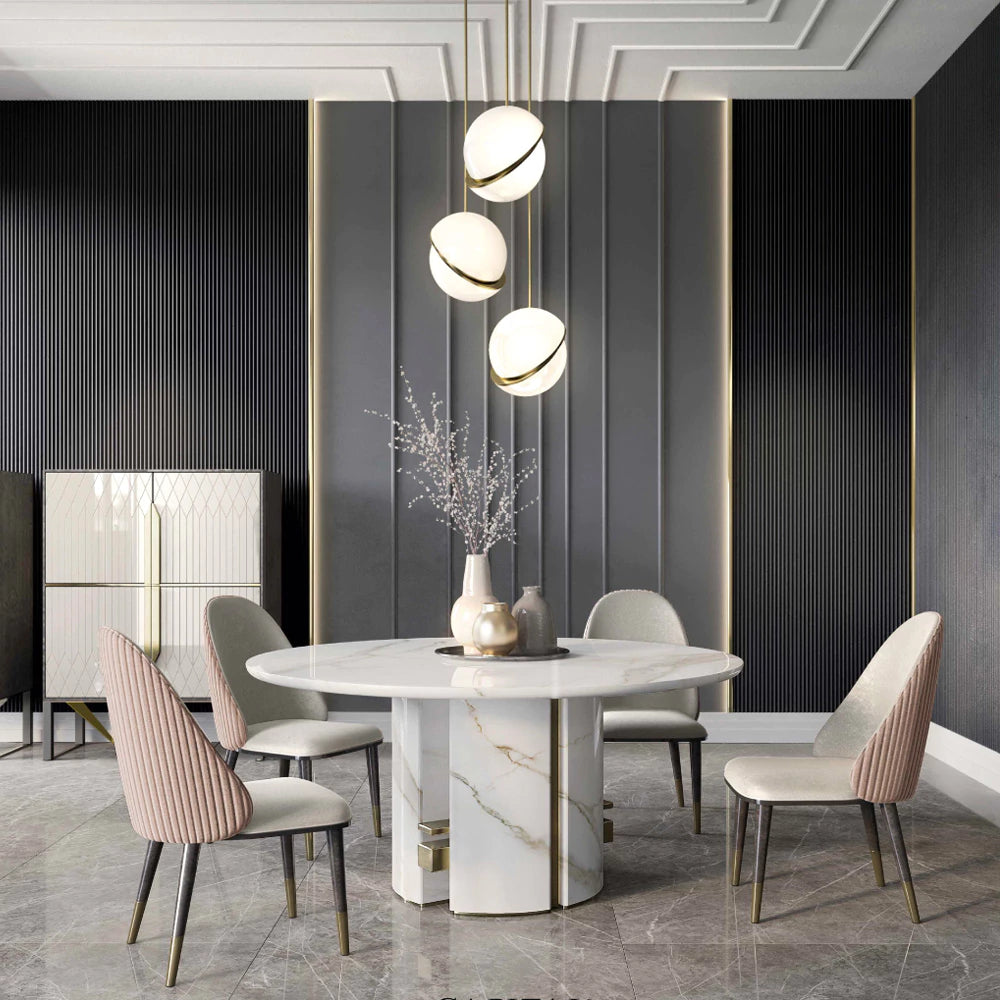 Contemporary Round Calacatta Oro Marble Dining Table
