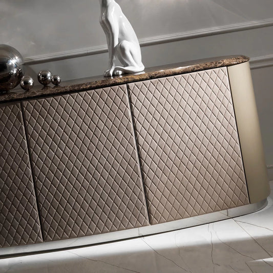 Curved High-End Lacquered Quilted Leather Sideboard – 3 Doors