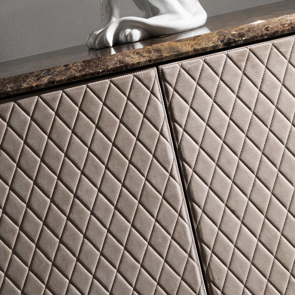 Curved High-End Lacquered Quilted Leather Sideboard – 3 Doors