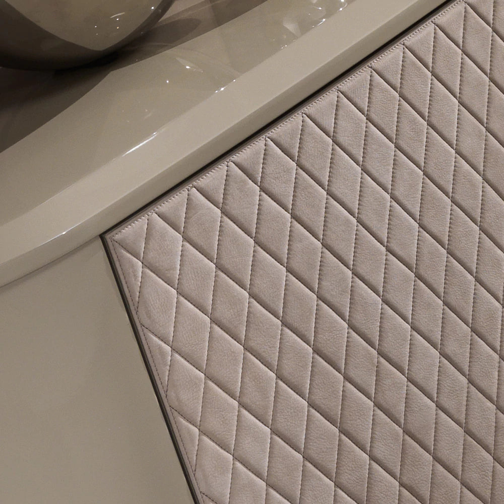 Designer Curved Lacquered Leather Sideboard – 3 Doors