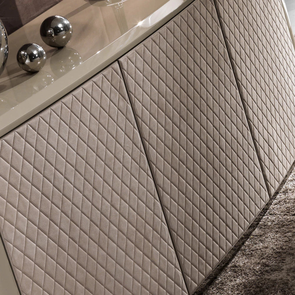 Designer Curved Lacquered Leather Sideboard – 3 Doors