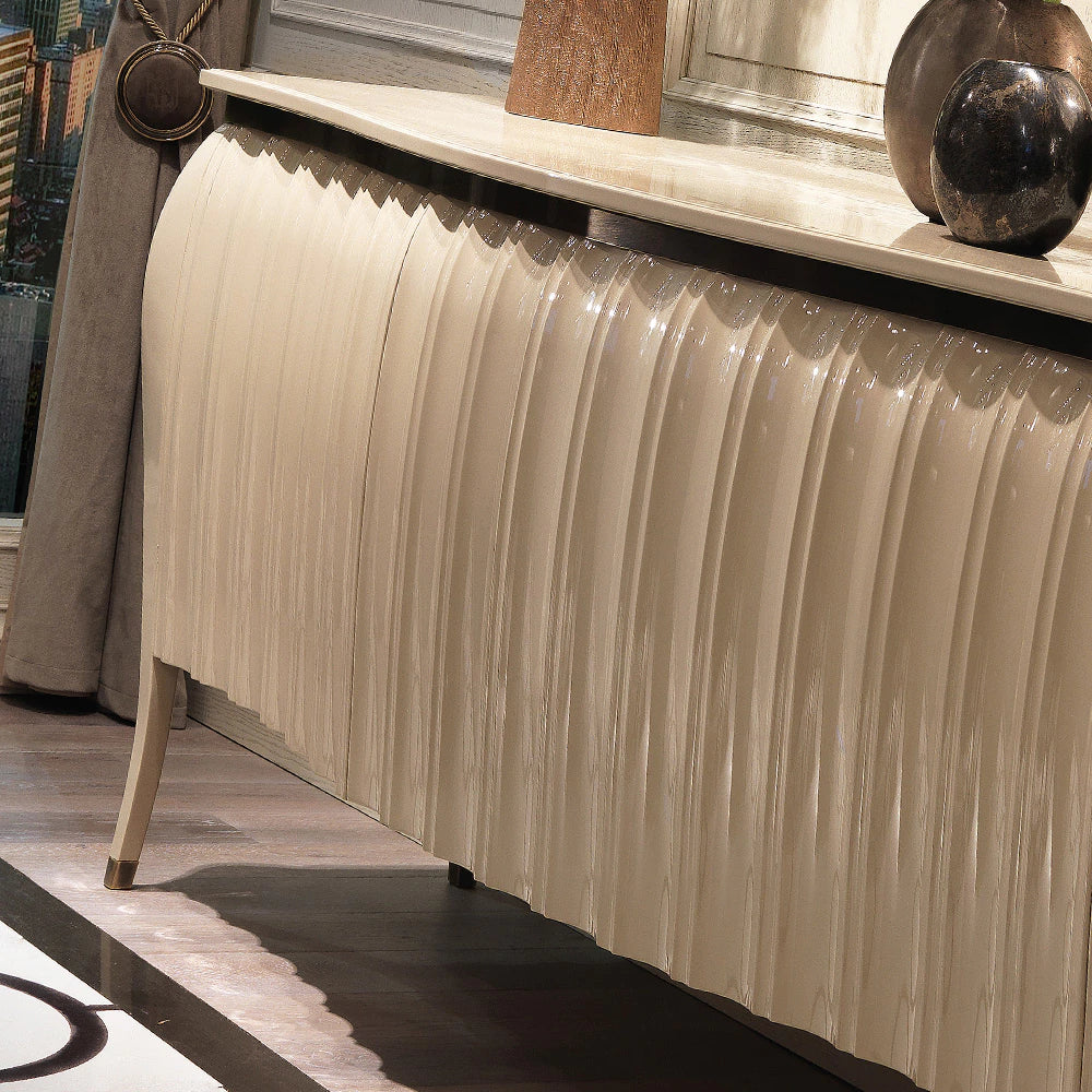 Designer High Gloss Lacquered Curved Front Sideboard Buffet