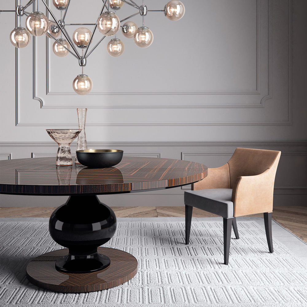Designer Round Ebony Veneered Dining Table