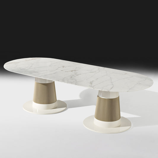 High-End Contemporary Marble Oval Dining Table