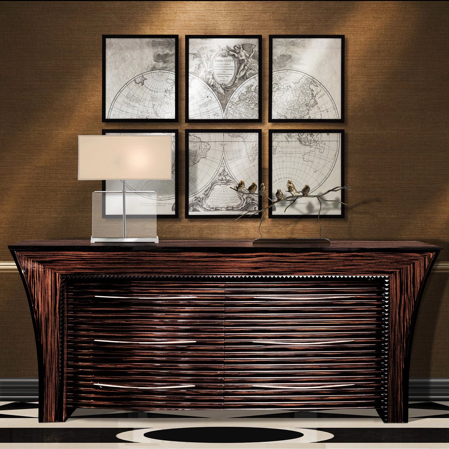 Italian Ebony Macassar Veneer 6-Drawer Sideboard