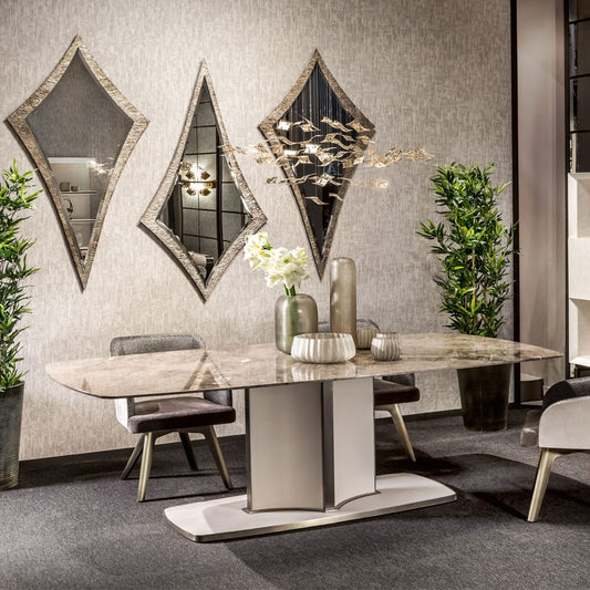 Italian Marble and Leather Designer Rectangular Dining Table