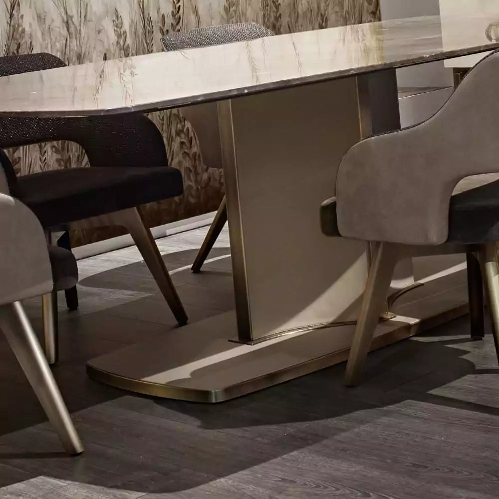 Italian Marble and Leather Designer Rectangular Dining Table