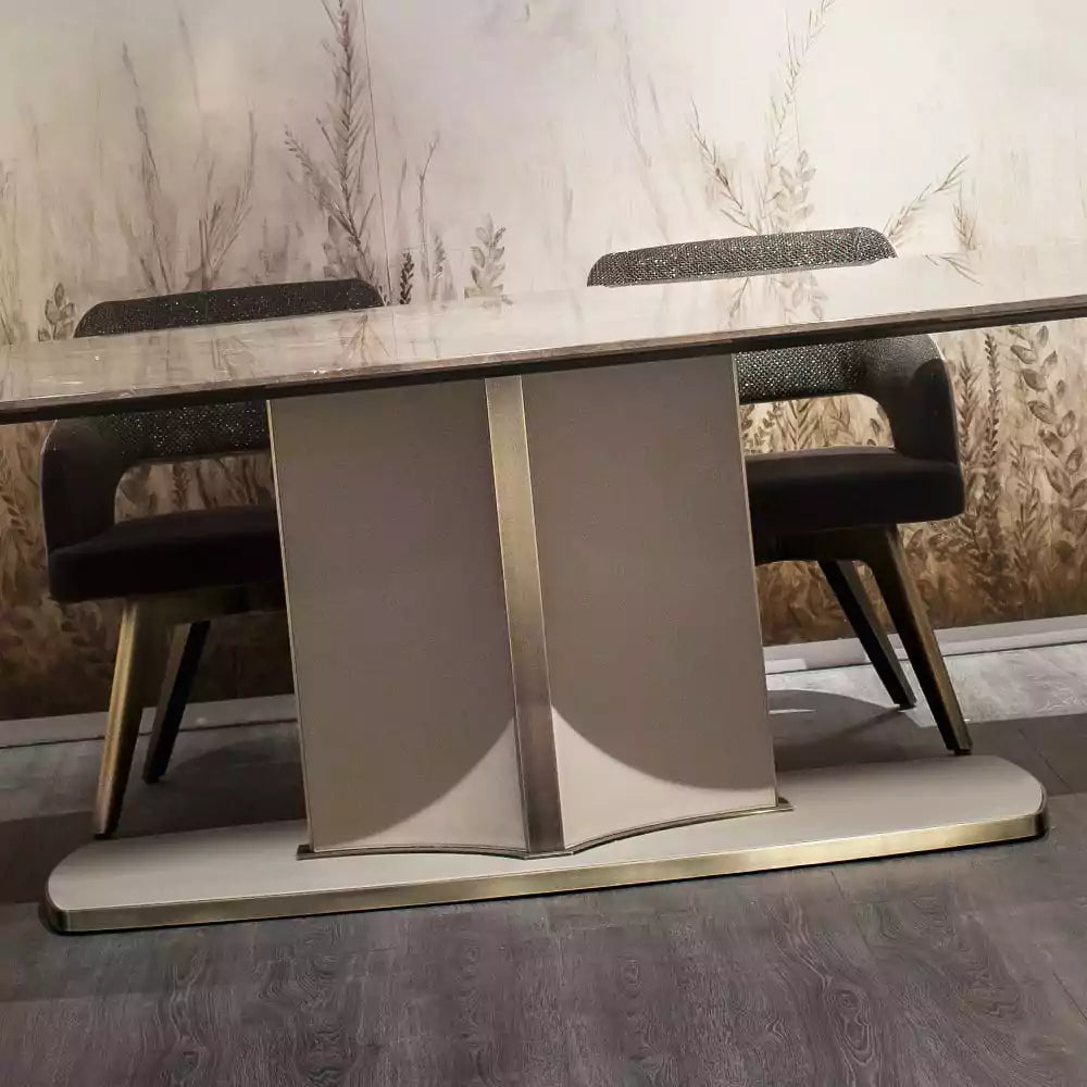 Italian Marble and Leather Designer Rectangular Dining Table