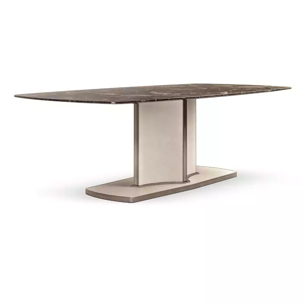 Italian Marble and Leather Designer Rectangular Dining Table