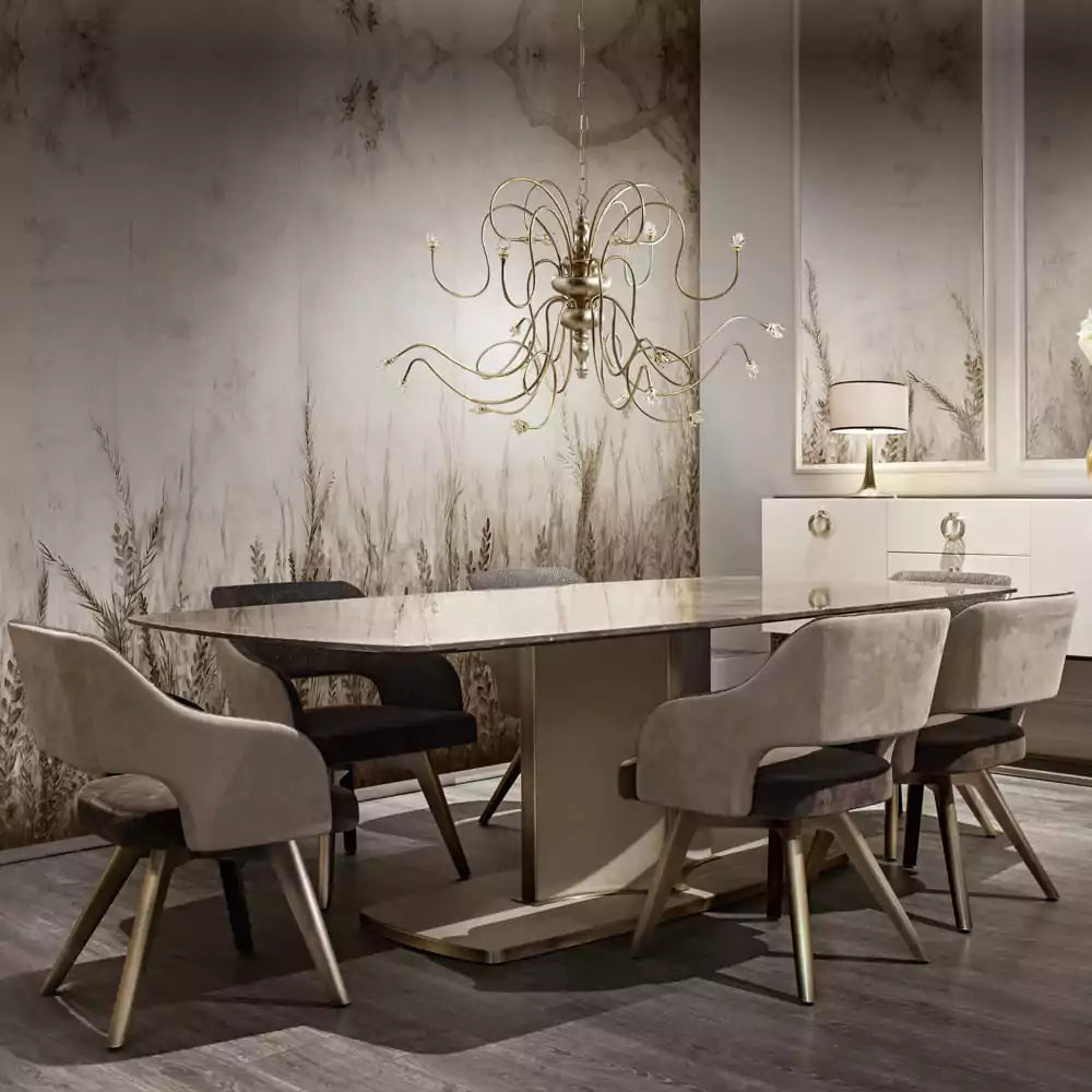 Italian Marble and Leather Designer Rectangular Dining Table