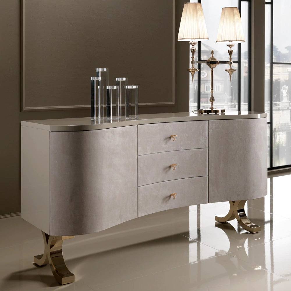Lacquered Nubuck Luxury Shaped Sideboard with Drawers