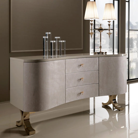 Lacquered Nubuck Luxury Shaped Sideboard with Drawers