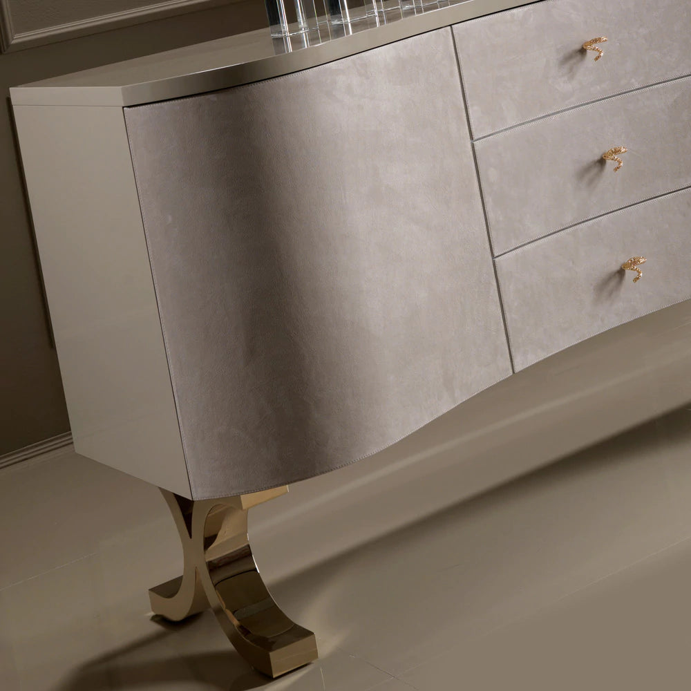 Lacquered Nubuck Luxury Shaped Sideboard with Drawers