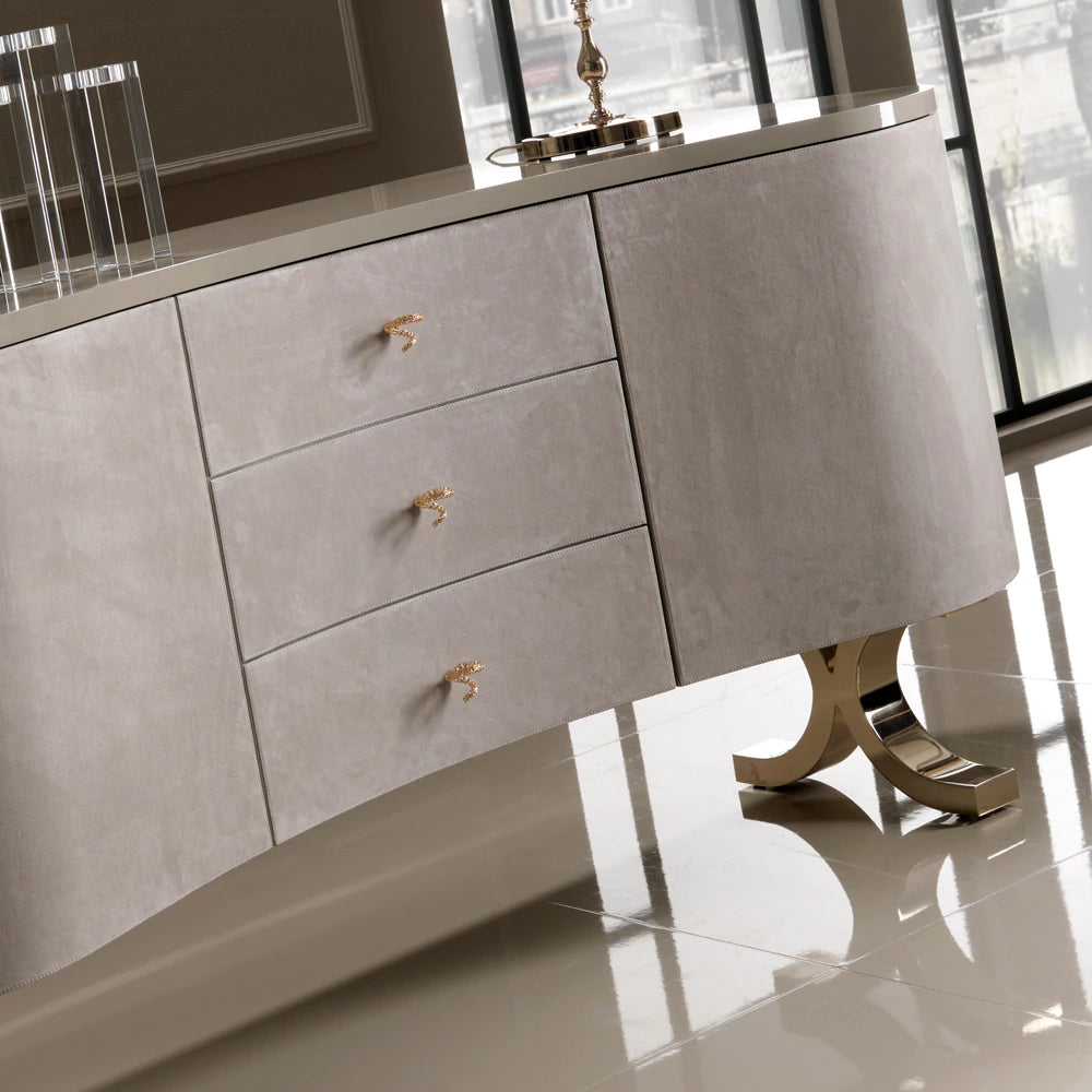 Lacquered Nubuck Luxury Shaped Sideboard with Drawers
