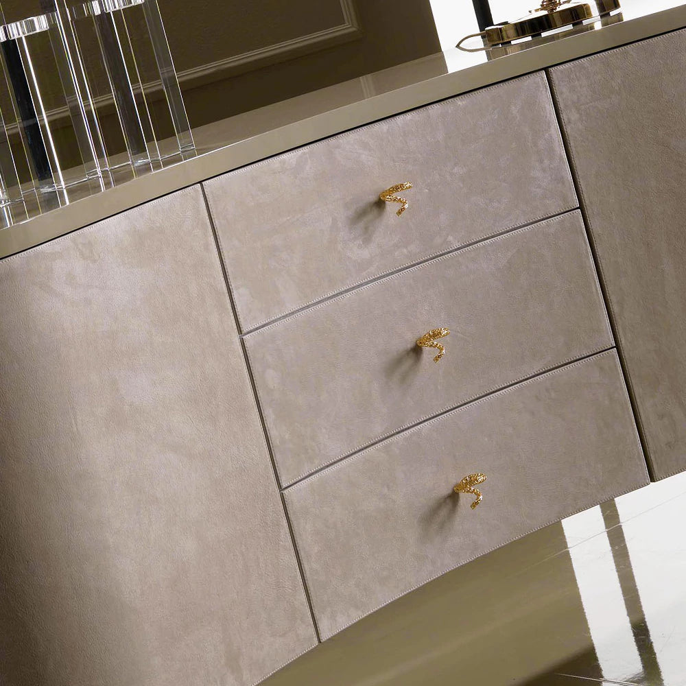 Lacquered Nubuck Luxury Shaped Sideboard with Drawers