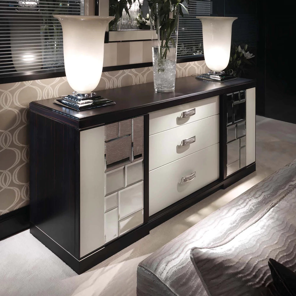 Luxury Ebony &amp; White Leather Sideboard