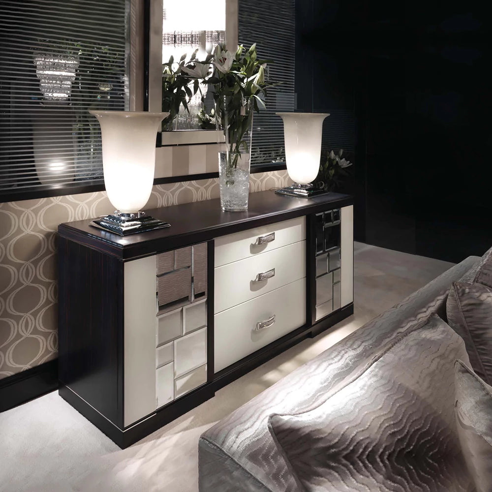 Luxury Ebony &amp; White Leather Sideboard