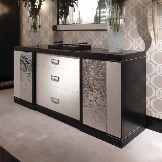 Luxury Modern Ebony &amp; White Leather Sideboard