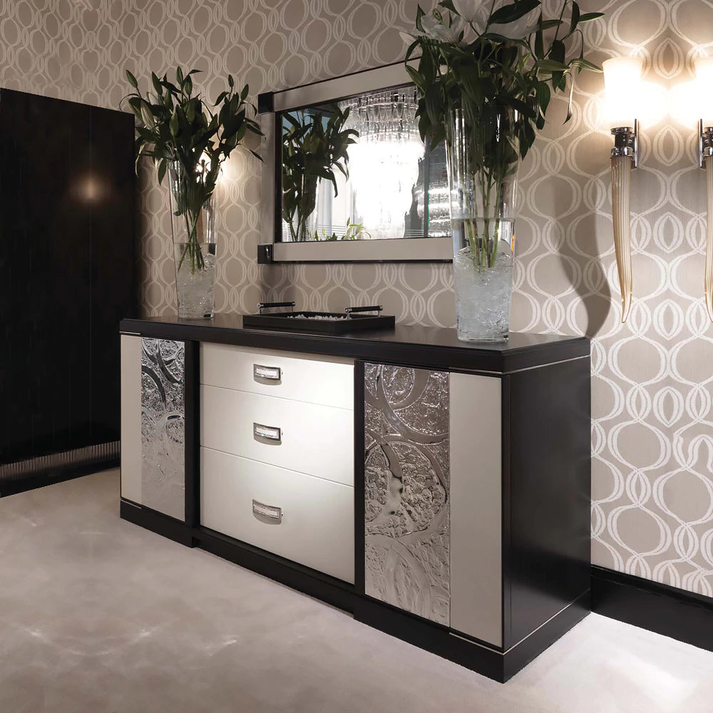Luxury Modern Ebony &amp; White Leather Sideboard
