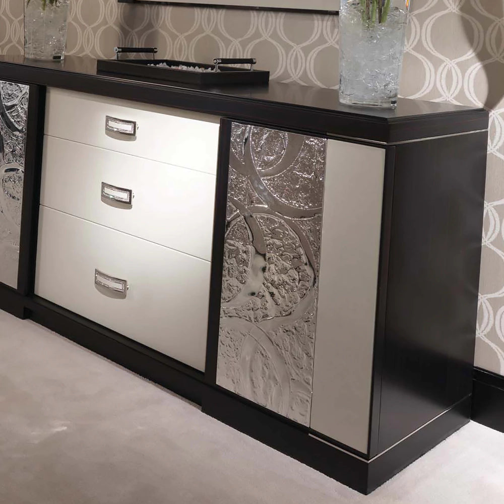 Luxury Modern Ebony &amp; White Leather Sideboard