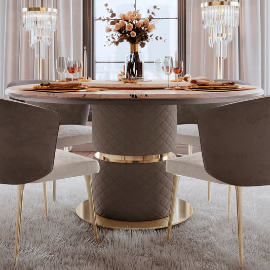 Marble Round Dining Table with Lazy Susan
