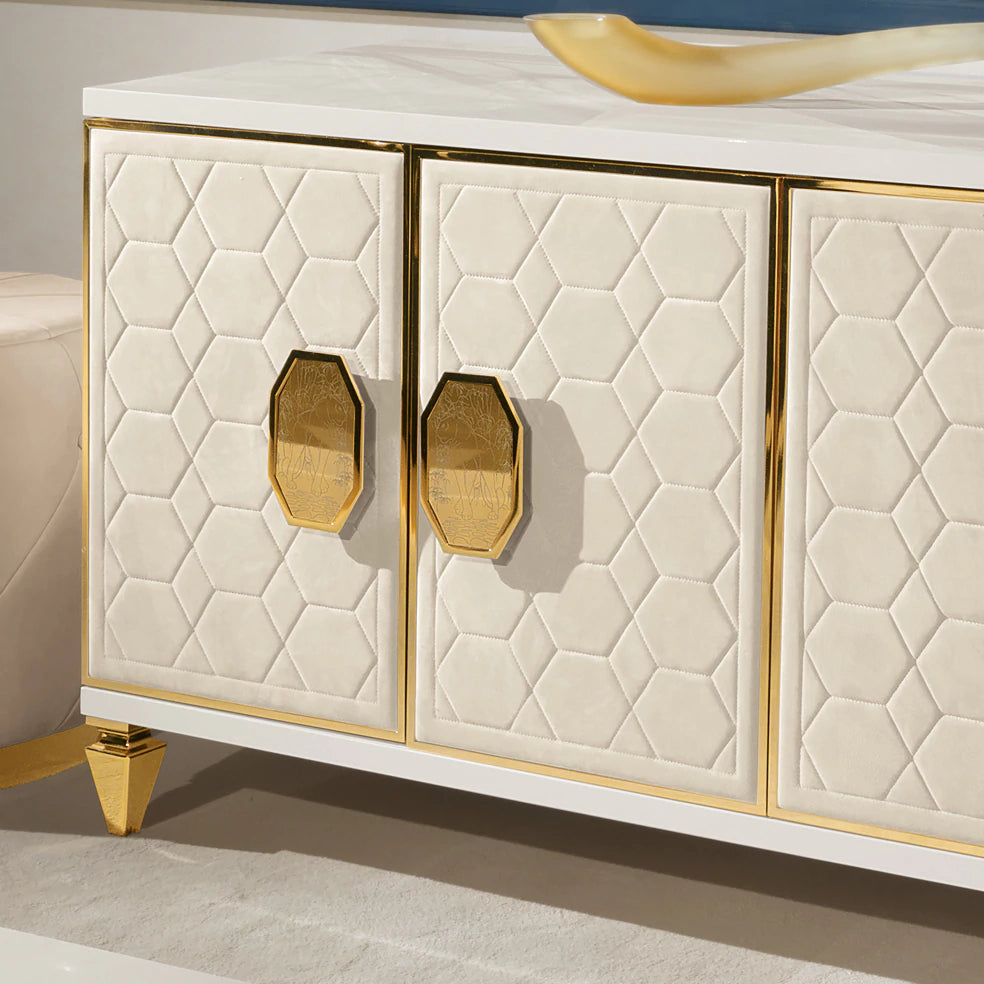 Modern Italian Ivory Quilted Nubuck Four-Door Buffet