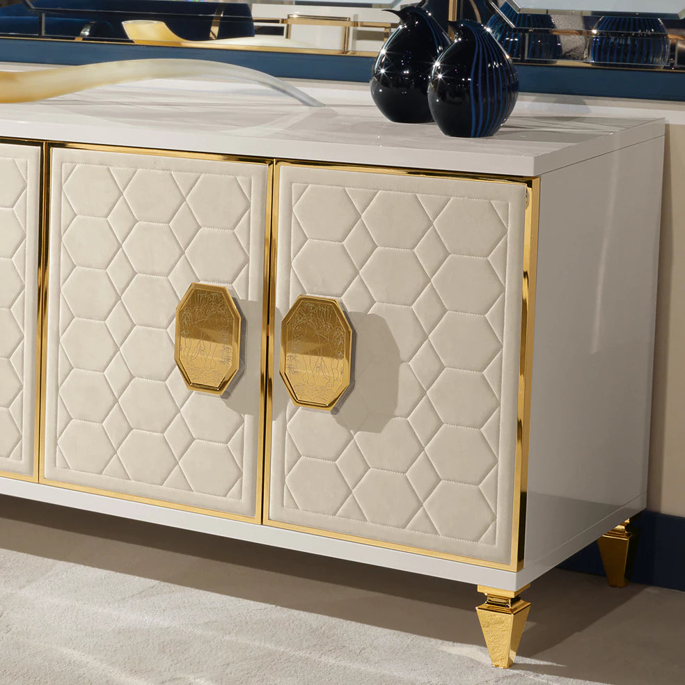 Modern Italian Ivory Quilted Nubuck Four-Door Buffet